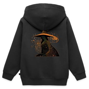 Hexen-Silhouettenprofil mit orangefarbener Umrandung, - Kinder Premium Organic Zip Hoodie - Schwarz - Hinten - AI Model Kid Male (0cm)