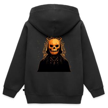 Kürbiskopf-Bösewicht mit Umhang. Halloween - Kinder Premium Organic Zip Hoodie - Schwarz - Hinten - AI Model Kid Male (0cm)