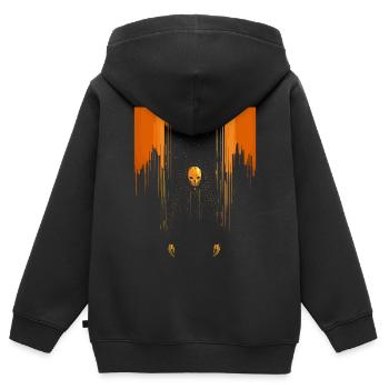 Beängstigender orangefarbener Totenkopfmann mit Umhang - Kinder Premium Organic Zip Hoodie - Schwarz - Hinten - AI Model Kid Male (0cm)