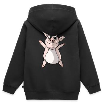 Lustiges Schweinchen Schwein - Kinder Premium Organic Zip Hoodie - Schwarz - Hinten - AI Model Kid Male (0cm)