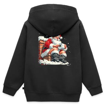 Père Noël assis sur les toilettes cheminées - Sweat Premium à capuche zippé enfant bio - noir - Dos - AI Model Kid Male (0cm)