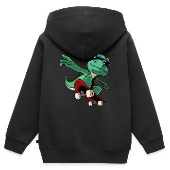 Cool T-Rex Dinosaure Skateboard - Sweat Premium à capuche zippé enfant bio - noir - Dos - AI Model Kid Male (0cm)