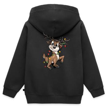 Lustiges Rentier mit Lichterkette - Kinder Premium Organic Zip Hoodie - Schwarz - Hinten - AI Model Kid Male (0cm)