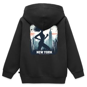 Läuferin Skyline NYC - Kinder Premium Organic Zip Hoodie - Schwarz - Hinten - AI Model Kid Male (0cm)