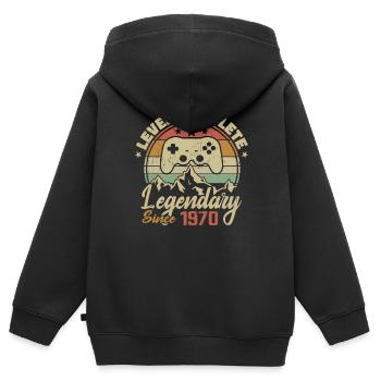 1970 Komplettes Level-Geburtstagsgeschenk - 1970er Jahre - Kinder Premium Organic Zip Hoodie - Schwarz - Hinten - AI Model Kid Male (0cm)