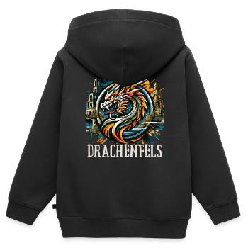 Drache Drachenkopf Logo Ruine Drachenfels - Kinder Premium Organic Zip Hoodie - Schwarz - Hinten - AI Model Kid Male (0cm)