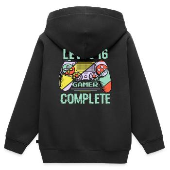 Niveau 16 complète 16 Ans Gamer Level 16 Complete - Sweat Premium à capuche zippé enfant bio - noir - Dos - AI Model Kid Male (0cm)