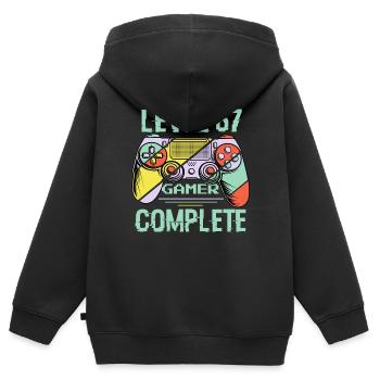 Level 67 Abgeschlossen 67 Jahre alter Spieler Level 67 abgeschlossen - Kinder Premium Organic Zip Hoodie - Schwarz - Hinten - AI Model Kid Male (0cm)