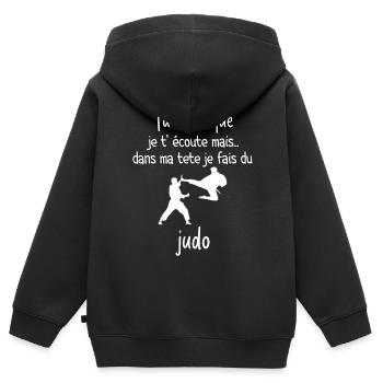 Judo Je Fais Du Judo Humour Judo Cadeau - Sweat Premium à capuche zippé enfant bio - noir - Dos - AI Model Kid Male (0cm)