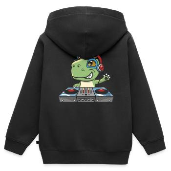 DJ Dinosaurier Discjockey Dino - Kinder Premium Organic Zip Hoodie - Schwarz - Hinten - AI Model Kid Male (0cm)