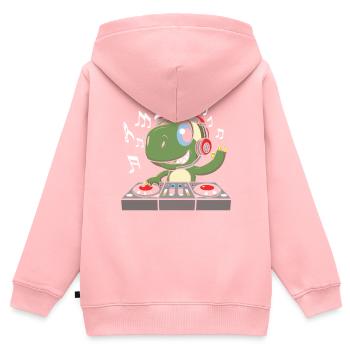 DJ Dinosaurier Discjockey Dino - Kinder Premium Organic Zip Hoodie - Rosa - Hinten - AI Model Kid Female (0cm)