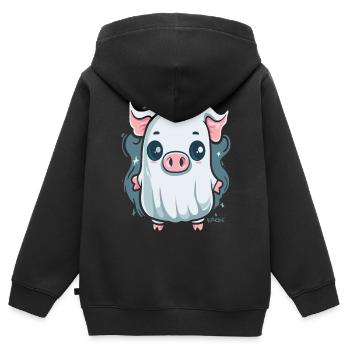 Le petit cochon fantôme - Sweat Premium à capuche zippé enfant bio - noir - Dos - AI Model Kid Male (0cm)