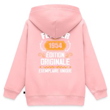 Cadeau 70e Anniversaire Nées En Février 1954 - Sweat Premium à capuche zippé enfant bio - rose - Dos - AI Model Kid Female (0cm)