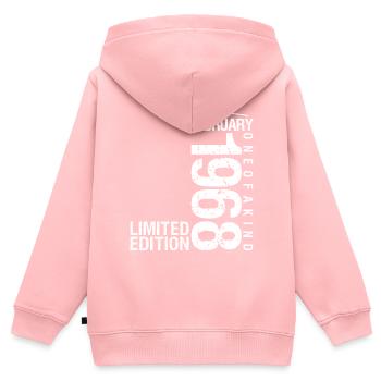Février 1968 Février anniversaire January 1968 - Sweat Premium à capuche zippé enfant bio - rose - Dos - AI Model Kid Female (0cm)
