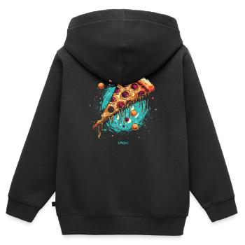 Pizza Galaxie - Sweat Premium à capuche zippé enfant bio - noir - Dos - AI Model Kid Male (0cm)