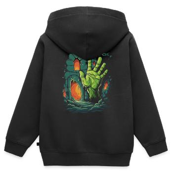 Die Verlies Zombie Hand - Kinder Premium Organic Zip Hoodie - Schwarz - Hinten - AI Model Kid Male (0cm)