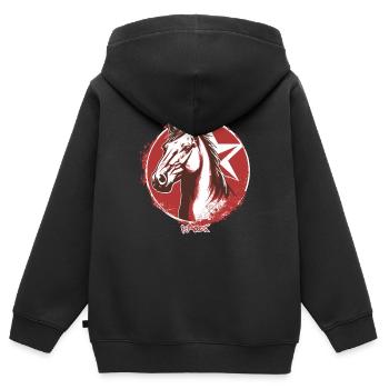 Großer Stern Propaganda Pferd - Kinder Premium Organic Zip Hoodie - Schwarz - Hinten - AI Model Kid Male (0cm)
