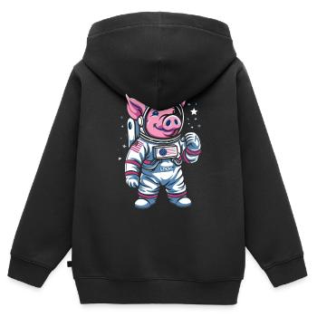 Petit Cochon : Cochon Astronaute - Sweat Premium à capuche zippé enfant bio - noir - Dos - AI Model Kid Male (0cm)