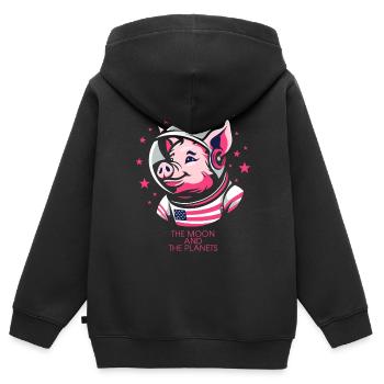 Ein Retro-Cartoon-Astronaut Schwein - Kinder Premium Organic Zip Hoodie - Schwarz - Hinten - AI Model Kid Male (0cm)