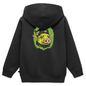 Robin Pig et la Confrérie - Sweat Premium à capuche zippé enfant bio - noir - Dos - AI Model Kid Male (0cm)