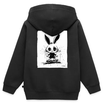 Skater-Hase: Skateboard fahren - Kinder Premium Organic Zip Hoodie - Schwarz - Hinten - AI Model Kid Male (0cm)