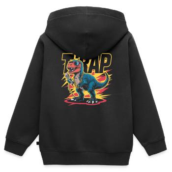 T-Rap Dinosaur Rapper - Sweat Premium à capuche zippé enfant bio - noir - Dos - AI Model Kid Male (0cm)