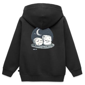 Niedlicher verschlafener Tofu und der Mond - Kinder Premium Organic Zip Hoodie - Schwarz - Hinten - AI Model Kid Male (0cm)