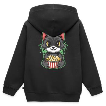 Soirée cinéma Popcorn Cat - Sweat Premium à capuche zippé enfant bio - noir - Dos - AI Model Kid Male (0cm)