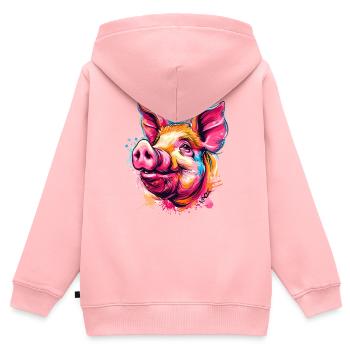 Buntes Farbspritzer Schwein - Kinder Premium Organic Zip Hoodie - Rosa - Hinten - AI Model Kid Female (0cm)
