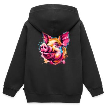 Buntes Farbspritzer Schwein - Kinder Premium Organic Zip Hoodie - Schwarz - Hinten - AI Model Kid Male (0cm)