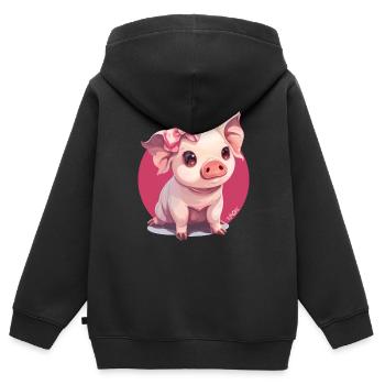 Petit cochon mignon avec nœud - Sweat Premium à capuche zippé enfant bio - noir - Dos - AI Model Kid Male (0cm)