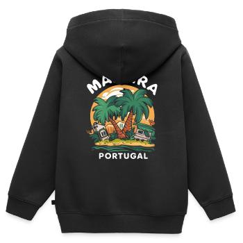 Madeira Portugal - Kinder Premium Organic Zip Hoodie - Schwarz - Hinten - AI Model Kid Male (0cm)