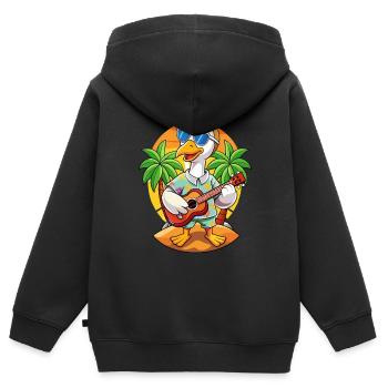 Drôle Cygne Dessin Animé Plage D’été Lunettes De Soleil Guitare - Sweat Premium à capuche zippé enfant bio - noir - Dos - AI Model Kid Male (0cm)