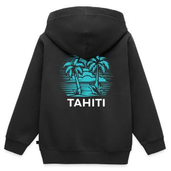 Tahiti, Polynésie française - Sweat Premium à capuche zippé enfant bio - noir - Dos - AI Model Kid Male (0cm)
