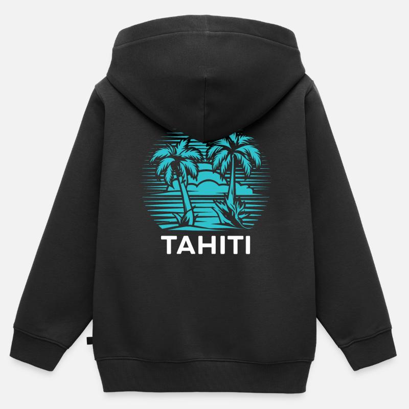 Tahiti, Polynésie française - Sweat Premium à capuche zippé enfant bio - noir