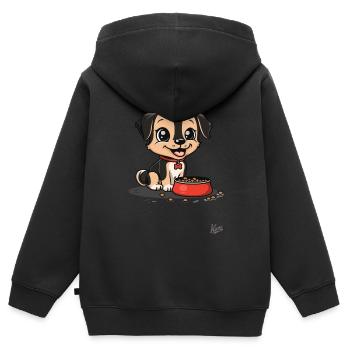 Kleiner Hund mit Hundefutter Schüssel und Knochen - Kinder Premium Organic Zip Hoodie - Schwarz - Hinten - AI Model Kid Male (0cm)
