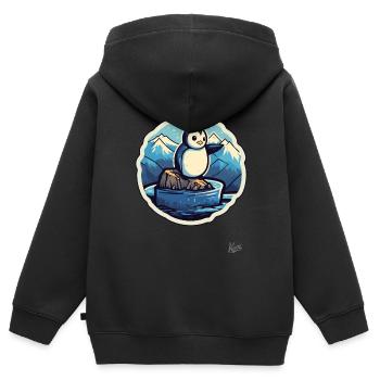 Niedlicher kleiner Pinguin auf einer Eisscholle - Kinder Premium Organic Zip Hoodie - Schwarz - Hinten - AI Model Kid Male (0cm)