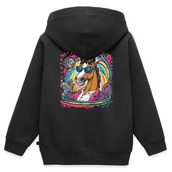 Lustiges Pferd mit Sonnenbrille Discokugel - Kinder Premium Organic Zip Hoodie - Schwarz - Hinten - AI Model Kid Male (0cm)