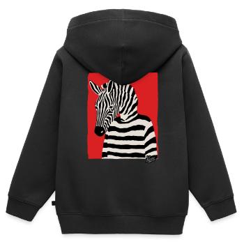 Cartoon Comic Kunst eines Zebra mit Pullover - Kinder Premium Organic Zip Hoodie - Schwarz - Hinten - AI Model Kid Male (0cm)