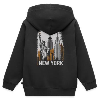 New York, États-Unis, Amérique - Sweat Premium à capuche zippé enfant bio - noir - Dos - AI Model Kid Male (0cm)