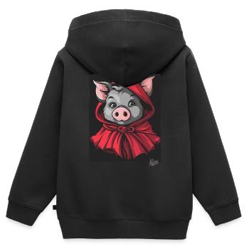 Le conte de fées du Petit Cochon Chaperon Rouge - Sweat Premium à capuche zippé enfant bio - noir - Dos - AI Model Kid Male (0cm)