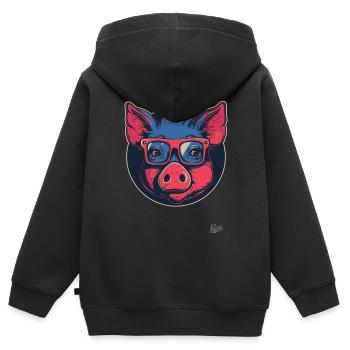 Cochon malin : Un cochon aussi malin qu’une truie - Sweat Premium à capuche zippé enfant bio - noir - Dos - AI Model Kid Male (0cm)