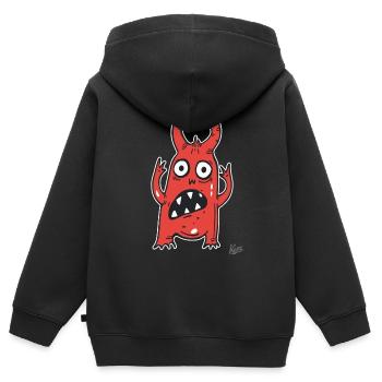 doux cri du petit monstre drôle - Sweat Premium à capuche zippé enfant bio - noir - Dos - AI Model Kid Male (0cm)