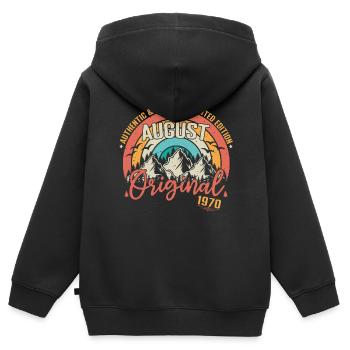Août 1970 Août anniversaire 1970 Août - Sweat Premium à capuche zippé enfant bio - noir - Dos - AI Model Kid Male (0cm)