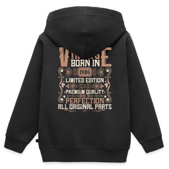 1986 Anniversaire Millésime 1986 Né Millésime 1986 - Sweat Premium à capuche zippé enfant bio - noir - Dos - AI Model Kid Male (0cm)