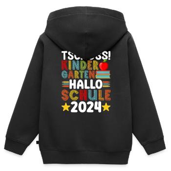 Tschüss Kindergarten Hallo Schule 2024 Kita - Kinder Premium Organic Zip Hoodie - Schwarz - Hinten - AI Model Kid Male (0cm)