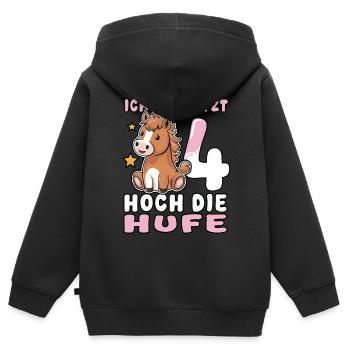 Ich bin jetzt 4 Hoch die Hufe | Pferde Mädchen - Kinder Premium Organic Zip Hoodie - Schwarz - Hinten - AI Model Kid Male (0cm)