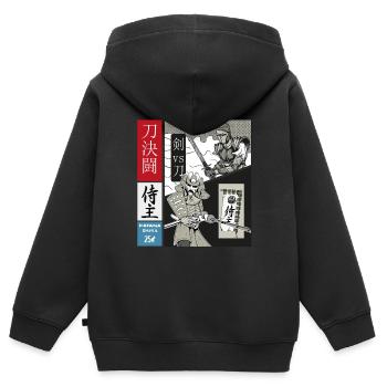 Samurai Duell Katana vs. schweres Schwert - Kinder Premium Organic Zip Hoodie - Schwarz - Hinten - AI Model Kid Male (0cm)