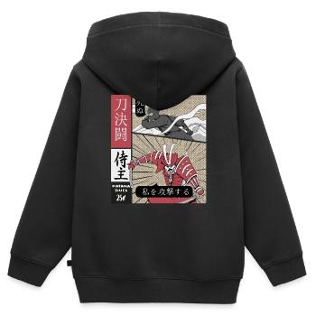 Katana Duell Ninja vs Samurai - Kinder Premium Organic Zip Hoodie - Schwarz - Hinten - AI Model Kid Male (0cm)