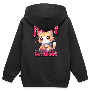 Fluffy Cuteness - Niedliches Katzendesign - Kinder Premium Organic Zip Hoodie - Schwarz - Hinten - AI Model Kid Male (0cm)